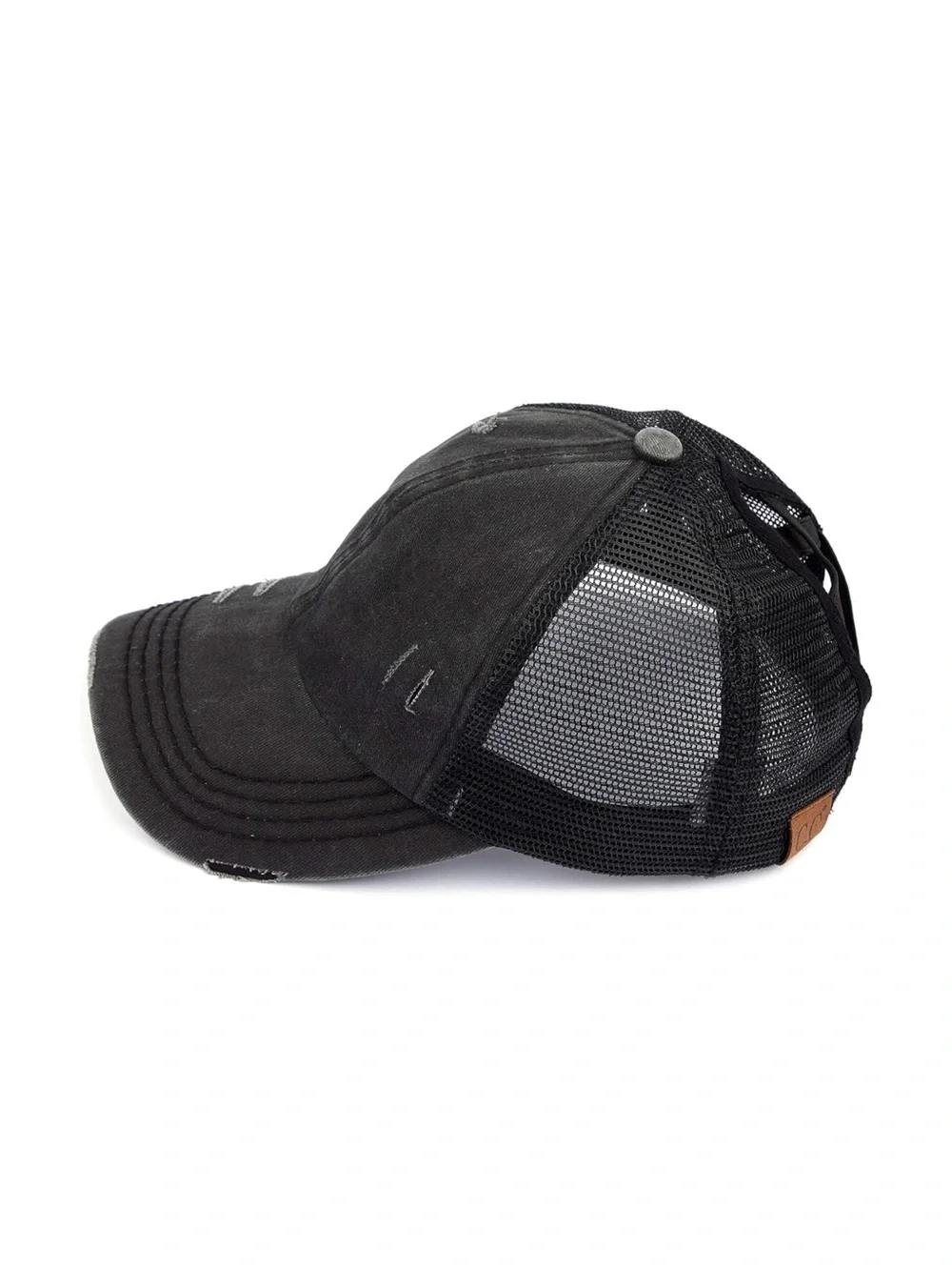 NWOT C.C Black Distressed Mesh Back Baseball Cap Trucker Hat New